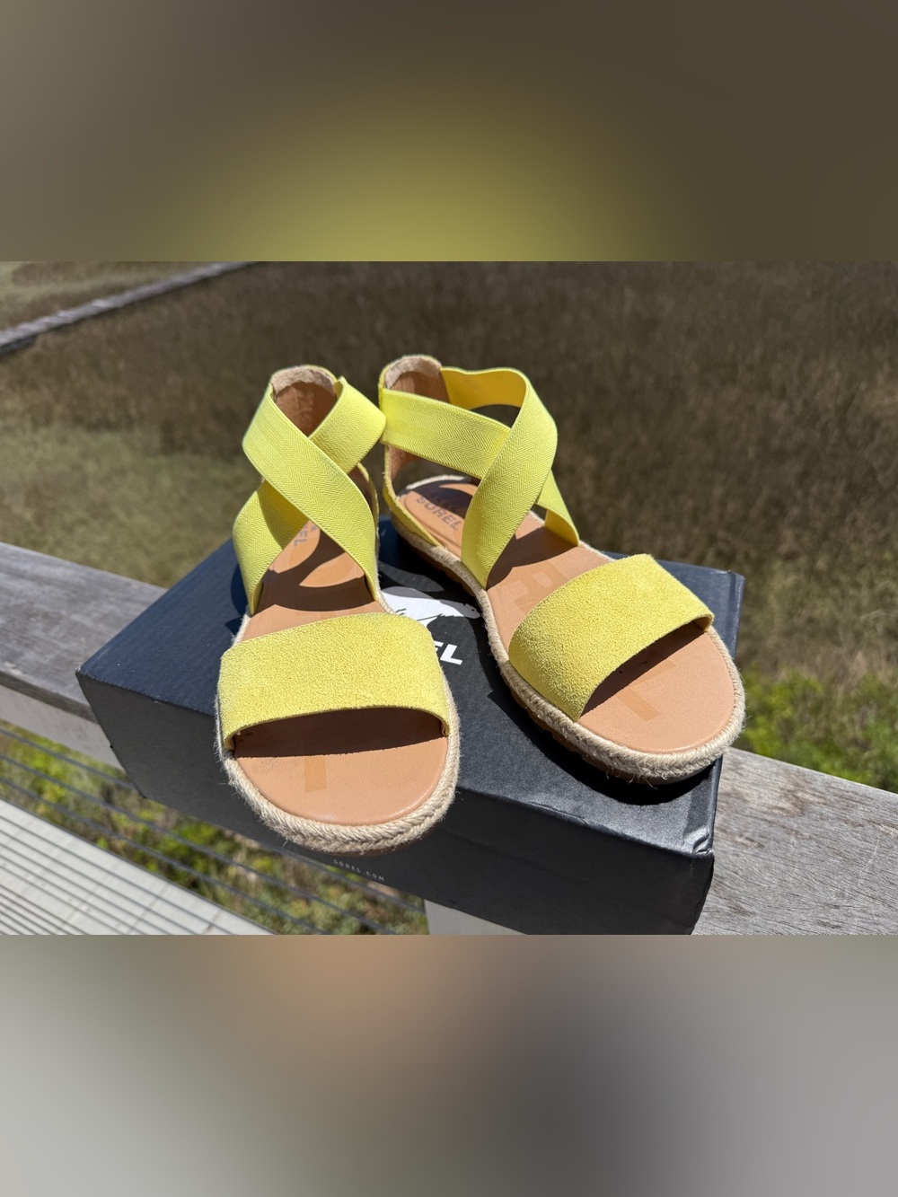Sorel Ella II Yellow Crisscross Leather Espadrille Sandals - Women 8.5 US